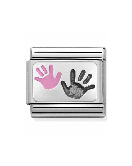 Classic Silvershine Parent and Child Hands Silver and Pink Enamel Charm