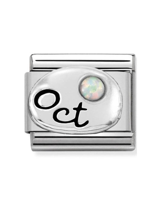Classic Silvershine Symbols October White Opal Birthstone Charm
