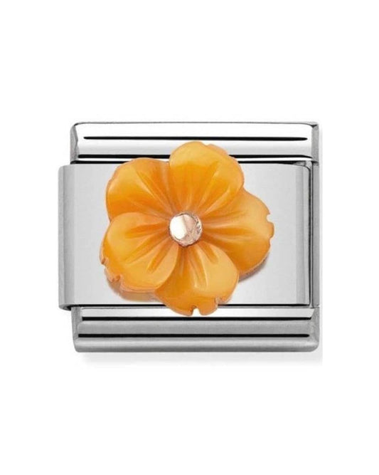 Classic Rose Gold Symbols Orange Mother of Pearl Flower Charm
