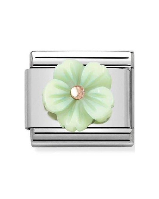 Classic Rose Gold Symbols Green Mother of Pearl Flower Charm