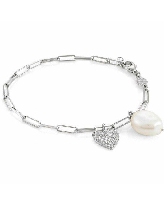 White Dream Bracelet In 925 Silver Cubic Zirconia And White Pearl Heart