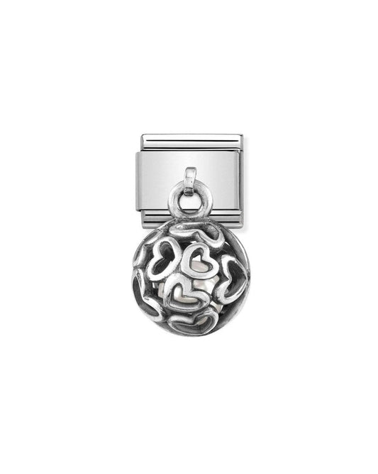 Composable Classic Charms Round Cages Steel 925 Silver And Stones Hearts White Pearl