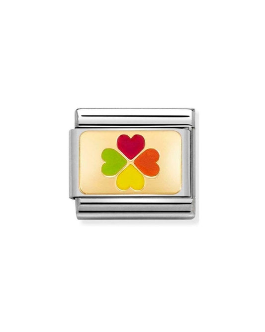Composable Classic Plates Steel  Enamel And 18K Gold Rainbow Four-Leaf Clover