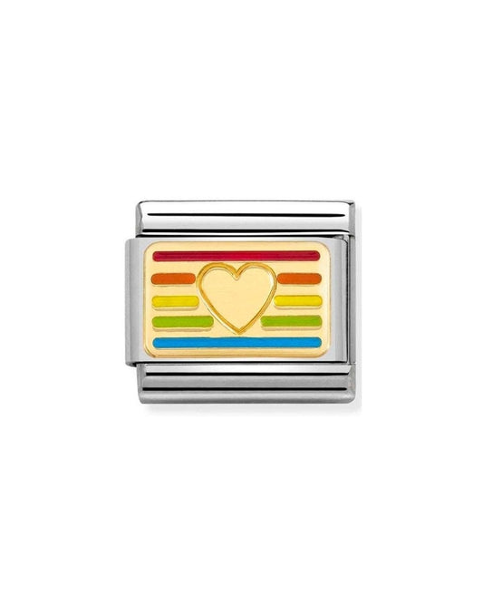 Composable Classic Plates Steel  Enamel And 18K Gold Rainbow Heart Flag