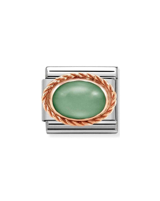 Composable Classic Rich Setting Stone In Steel And  375 Gold Green Aventurine