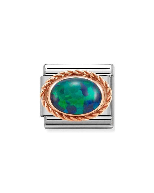 Composable Classic Rich Setting Stone In Steel And  375 Gold Green Opal