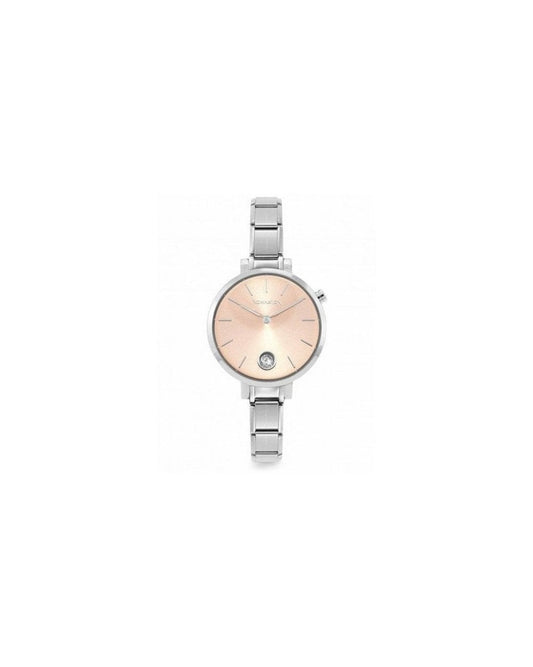 Paris Watch With Steel Band Round With Zircon Pink Gold