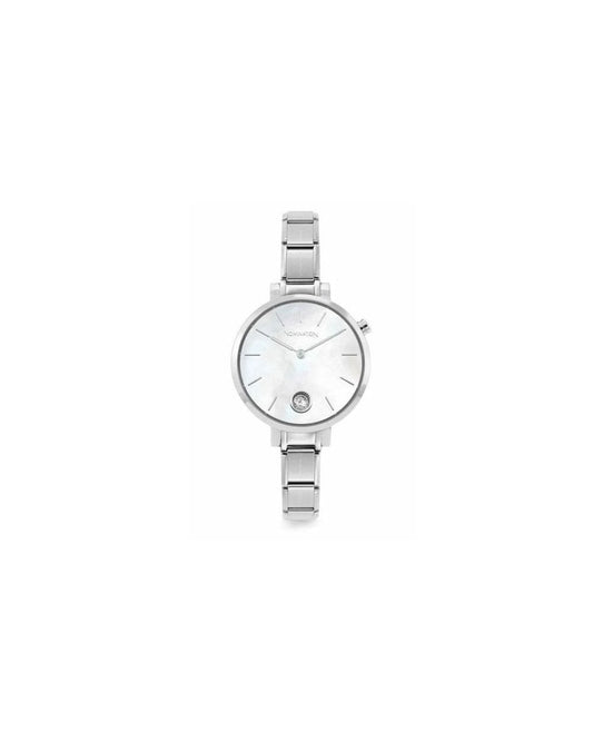 Paris Watch With Steel Band Round With Zircon White Mother-Of-Pearl