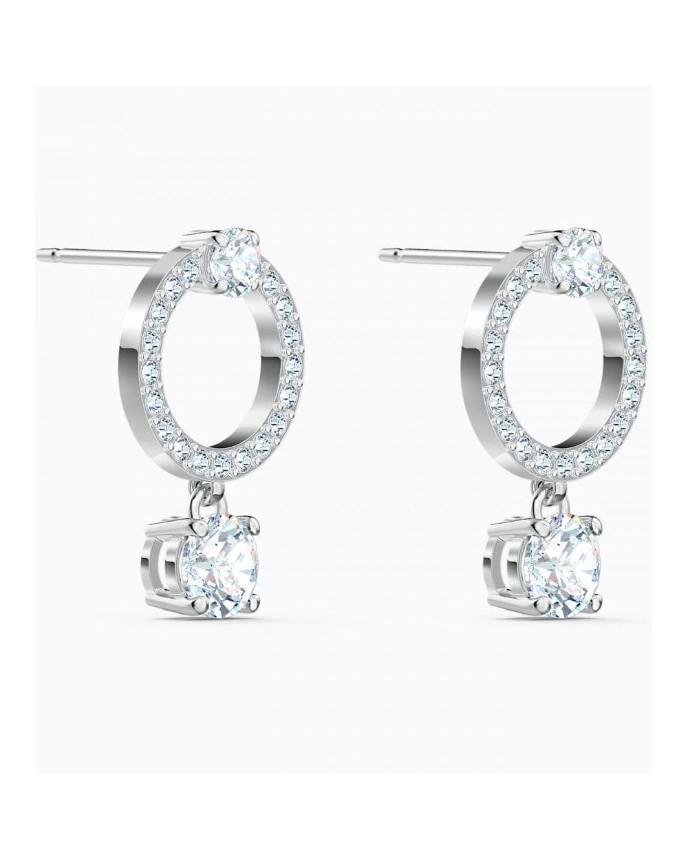 Attract Circle Pierced Earrings, White, Rhodium Plated