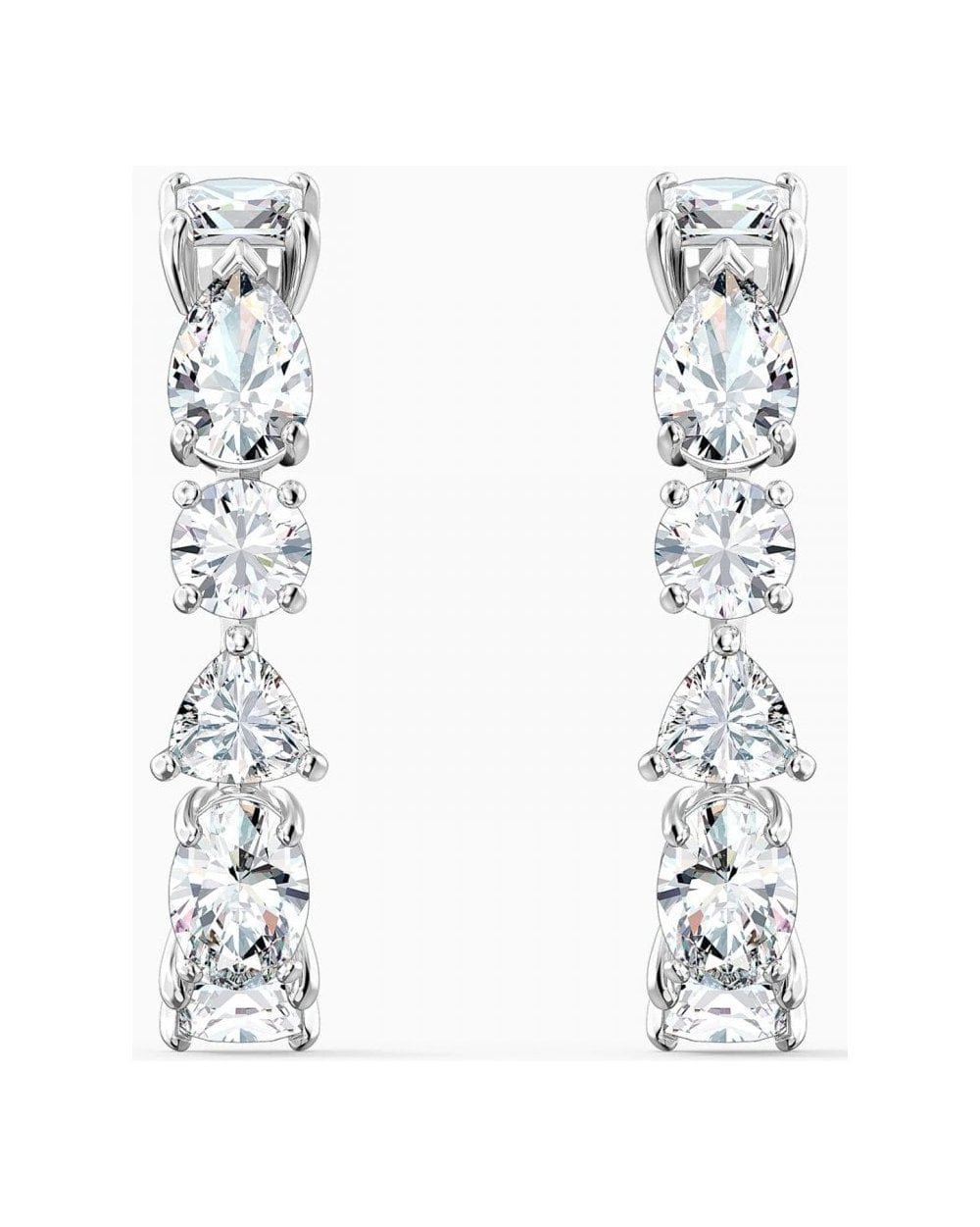 Tennis Deluxe Mixed Pierced Earrings, White, Rhodium Plated