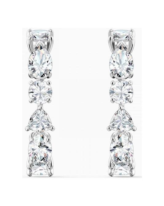 Tennis Deluxe Mixed Pierced Earrings, White, Rhodium Plated
