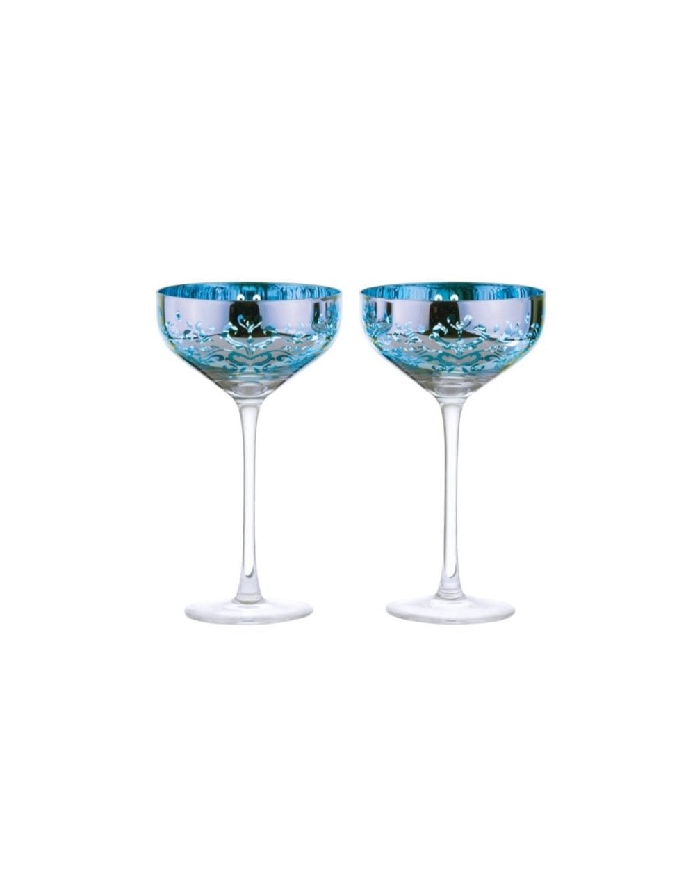 Set of 2 Blue Filigree Champagne Saucers