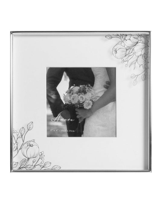 4" x 4" Silver Plated Floral Photo Frame
