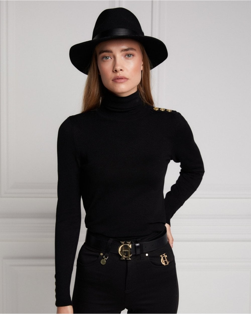 Buttoned Knit Roll Neck