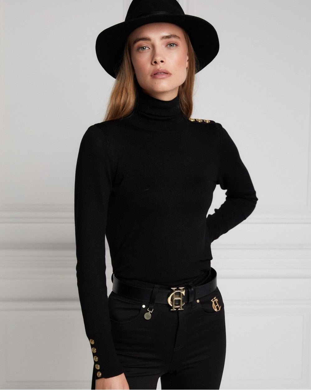 Buttoned Knit Roll Neck