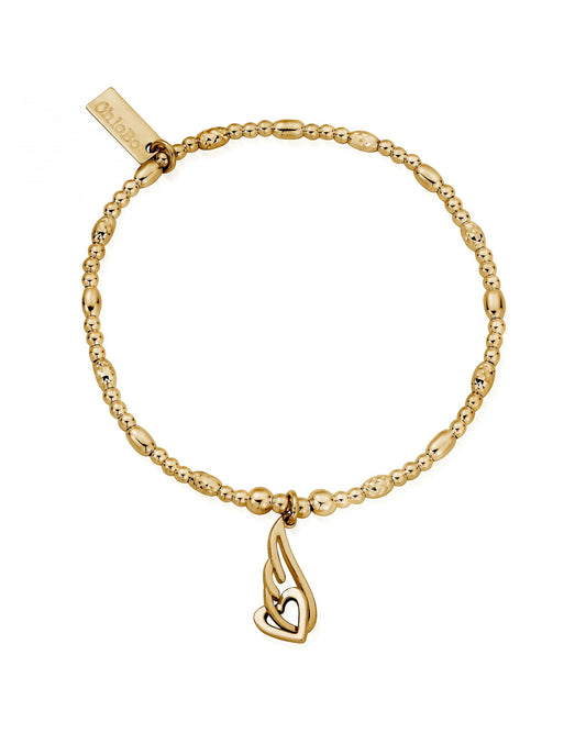 Gold Interlocking Heart and Angel Wing Bracelet