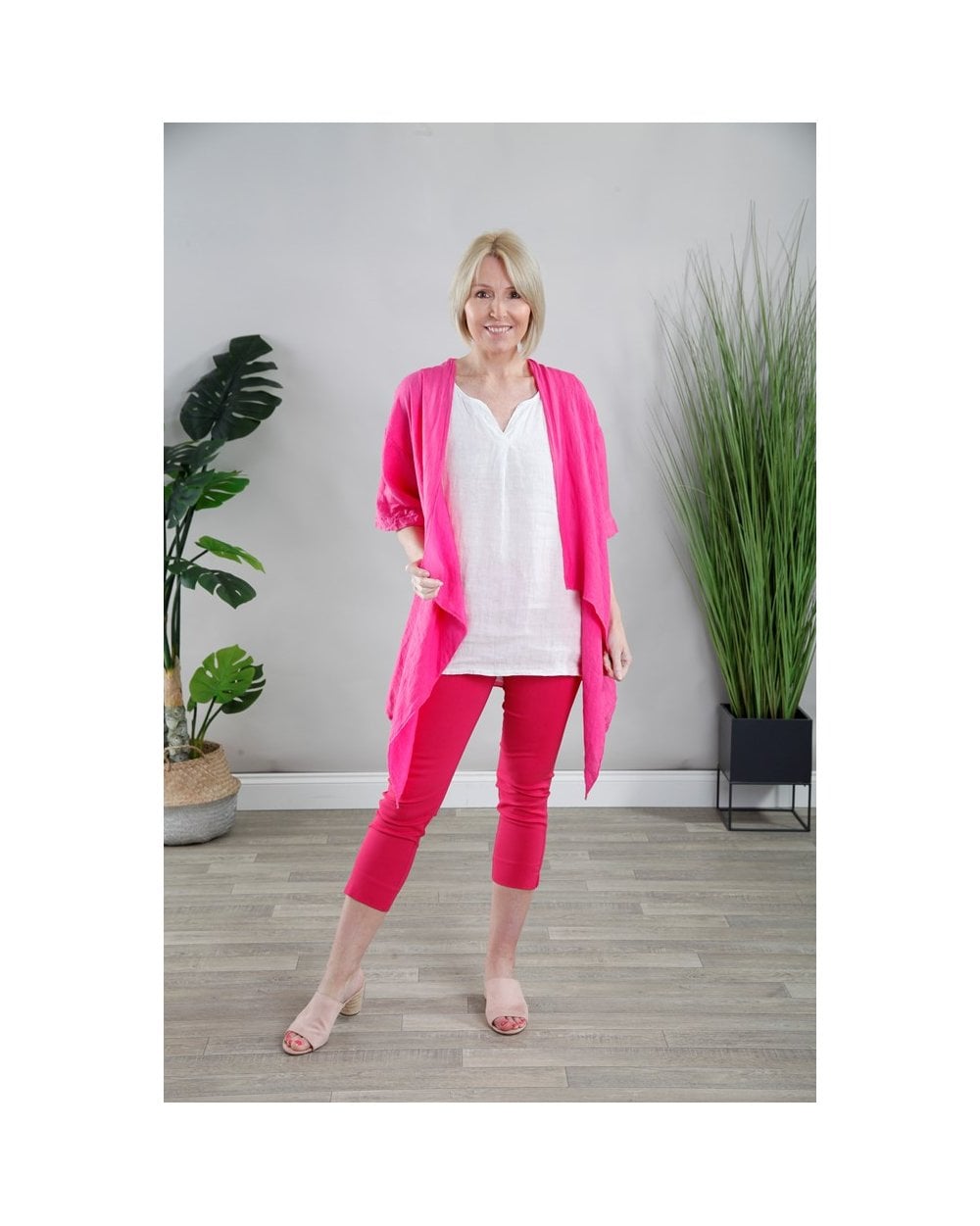 Linen Waterfall Kimono - Fuchsia