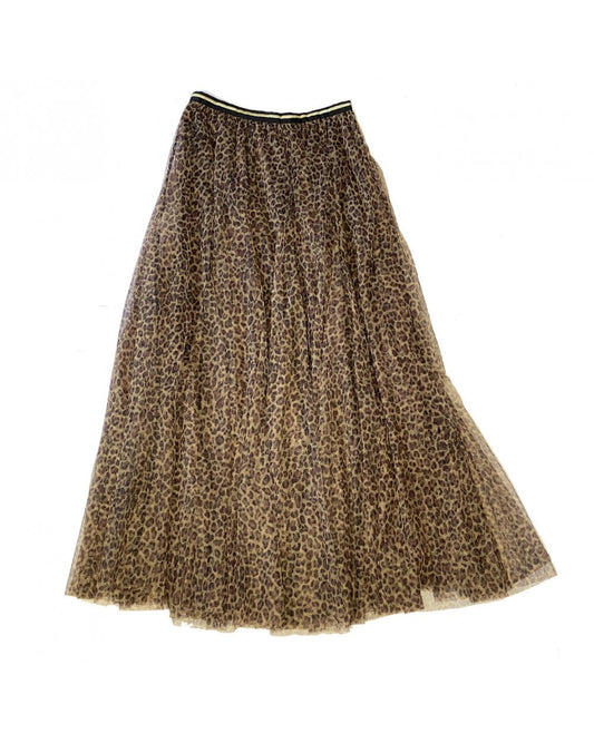 Tulle Layer Skirt with Leopard Print in Light Brown