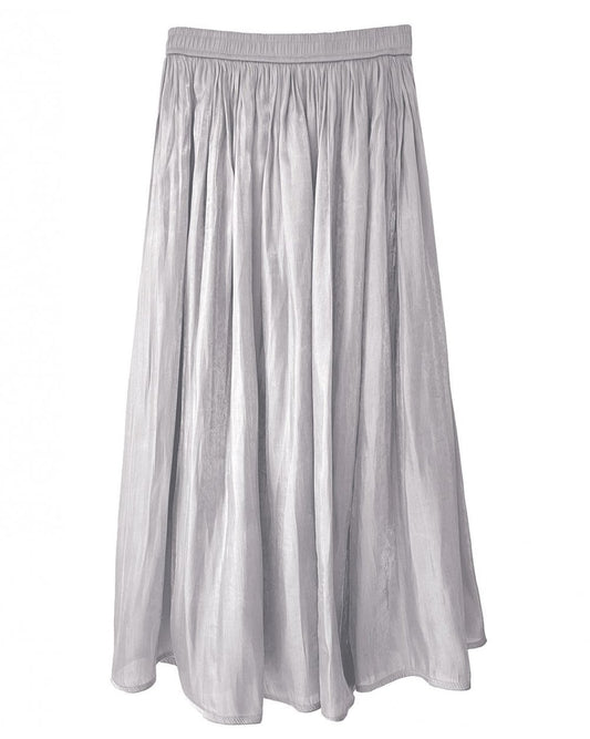 Shimmer Silk Pleat Skirt In Light Grey