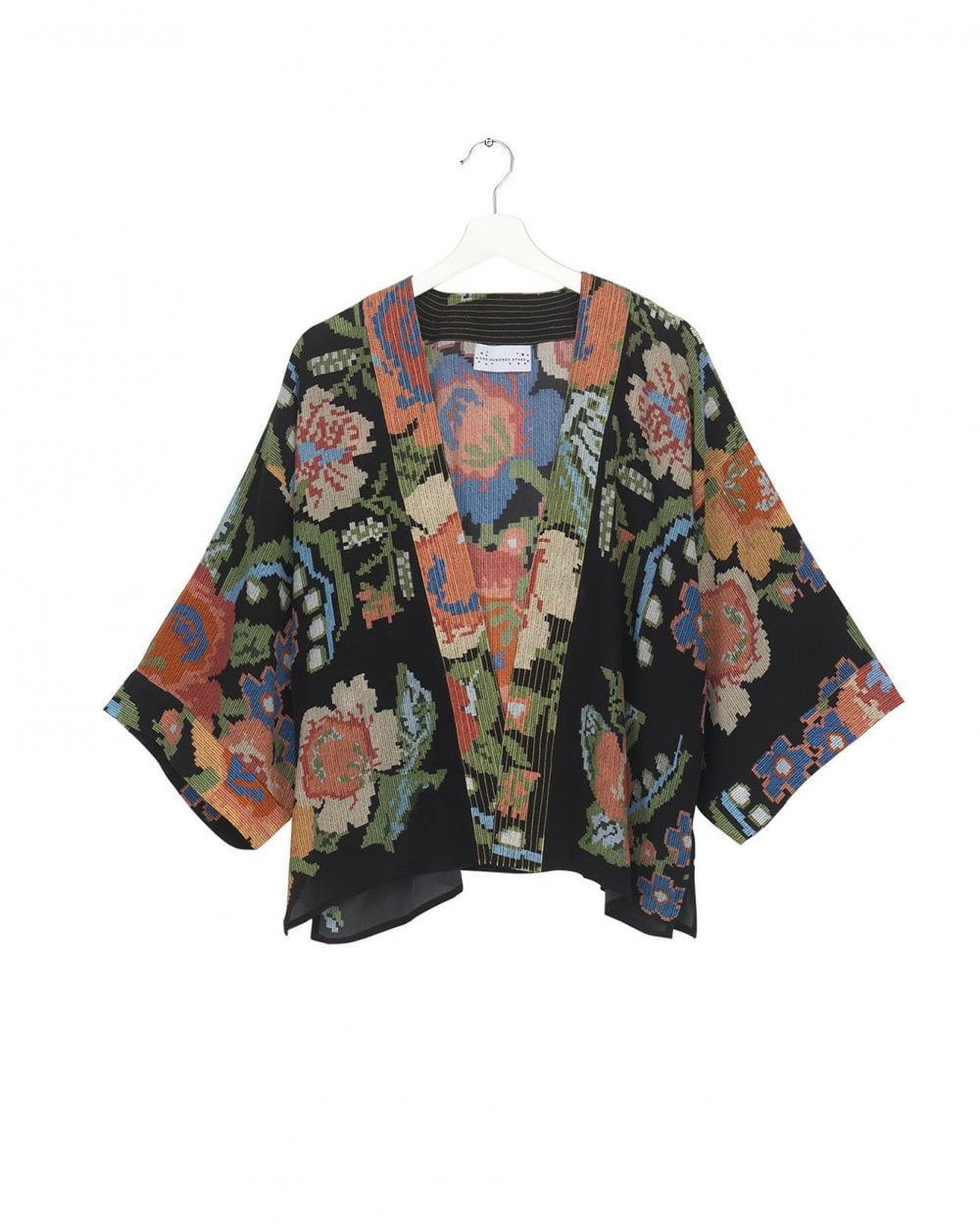 Woven Flower Black Crepe Kimono
