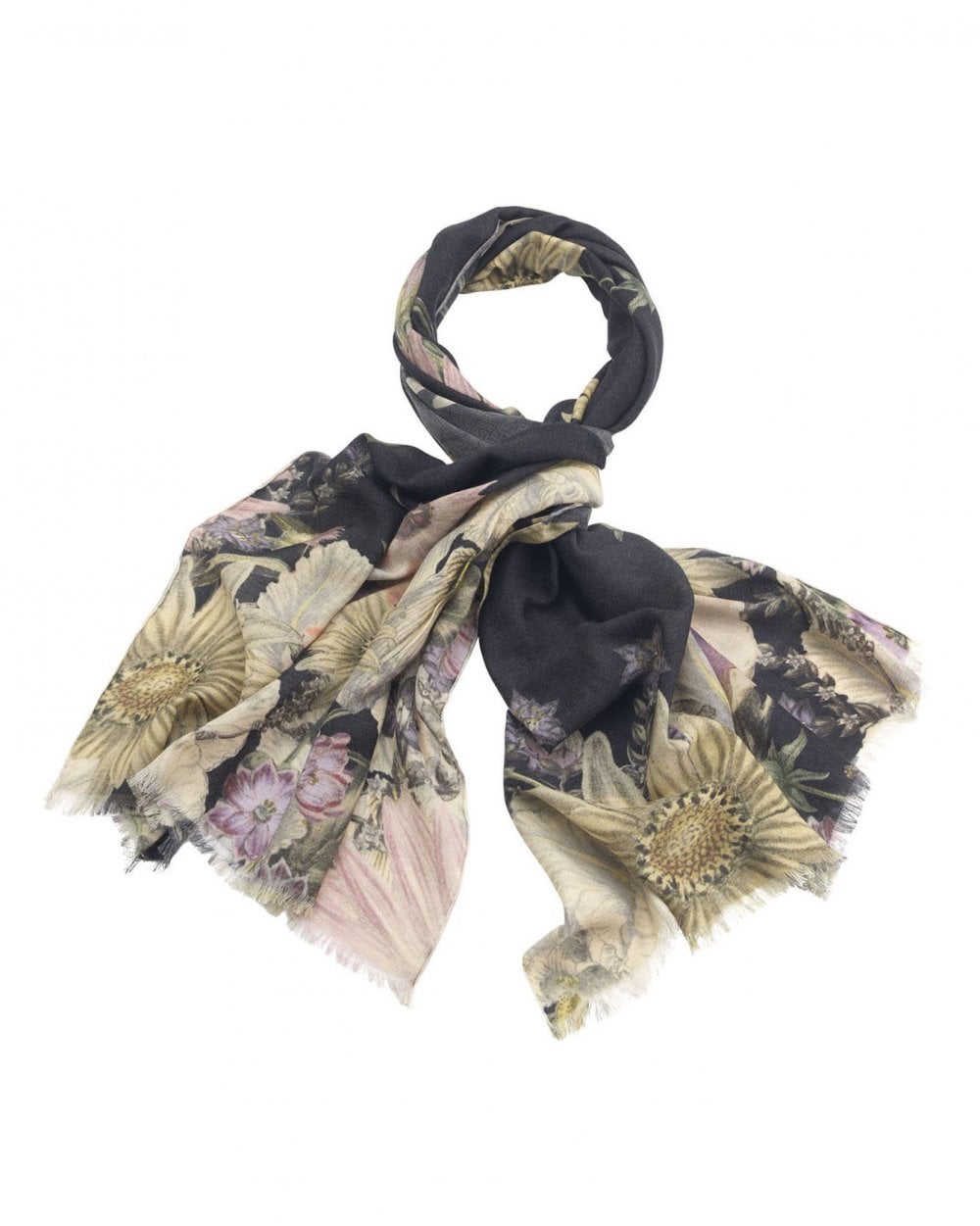 Daisy Black Wool Scarf