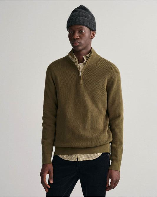 Ribbed Cotton Wool Half-Zip Sweater