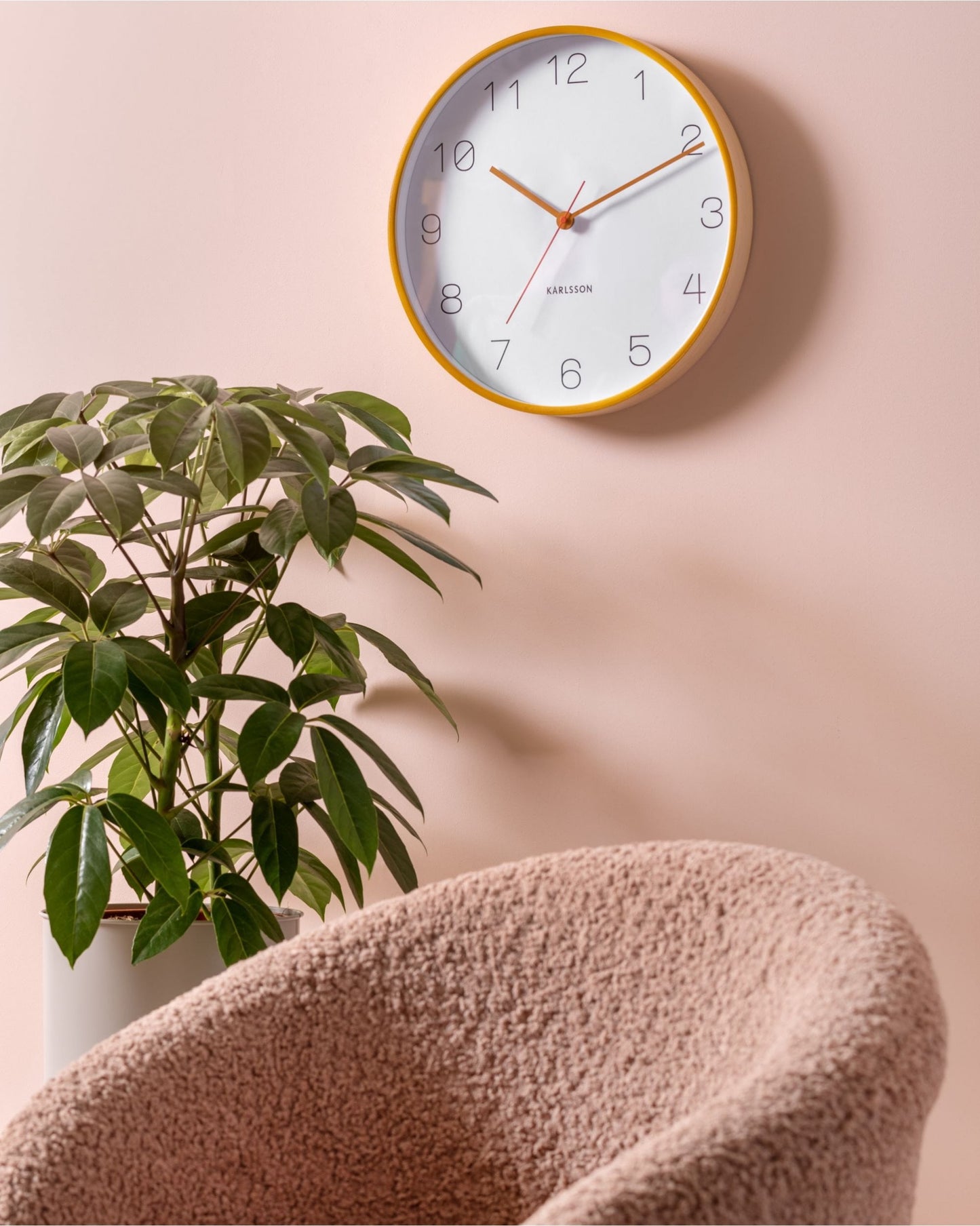 Wall Clock Joy Wood With Ochre Yellow Accent