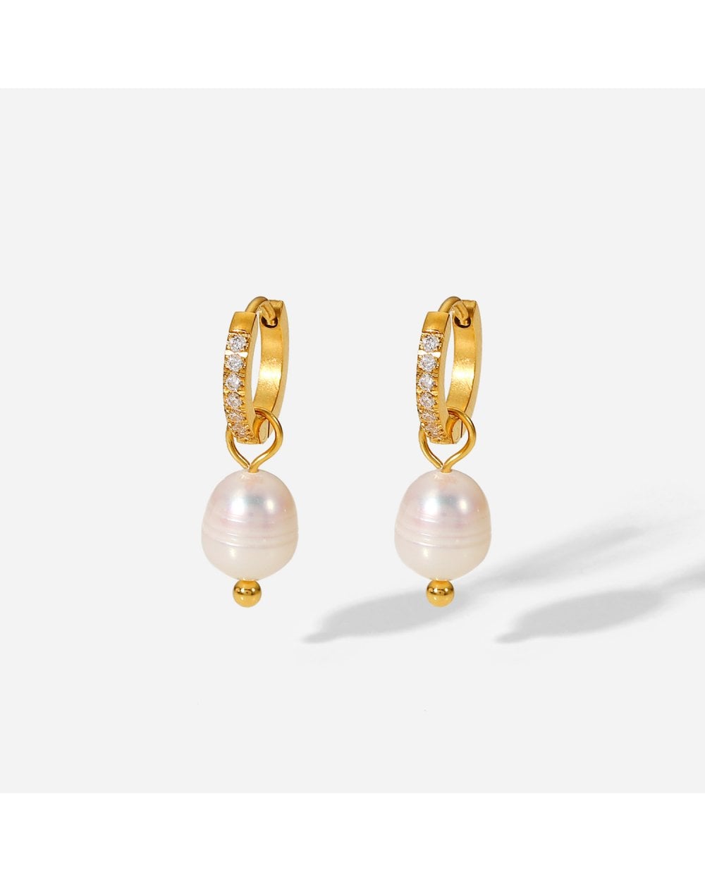 Cubic Zirconia hoop with Freshwater Pearl Drop in Gold