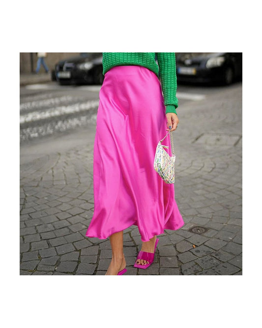 Satin Pencil Skirt Bright Pink Small