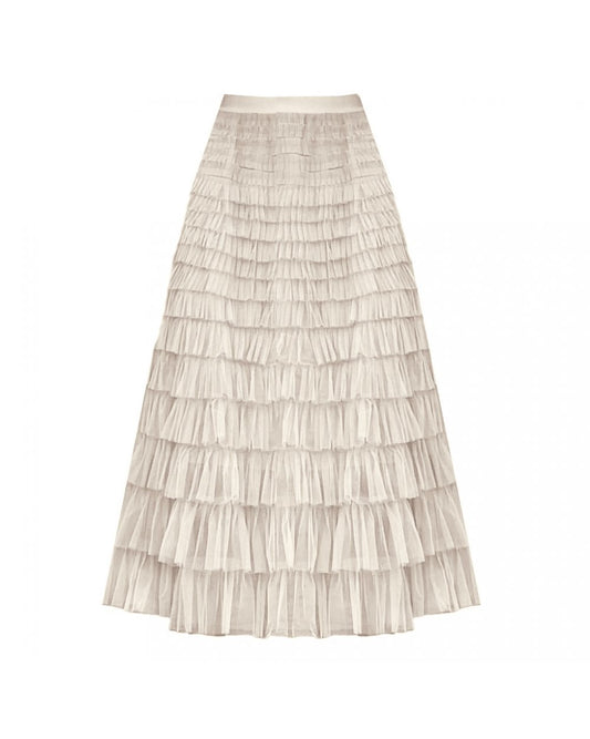 Maxi Tiered Frilled Skirt In Cream Large