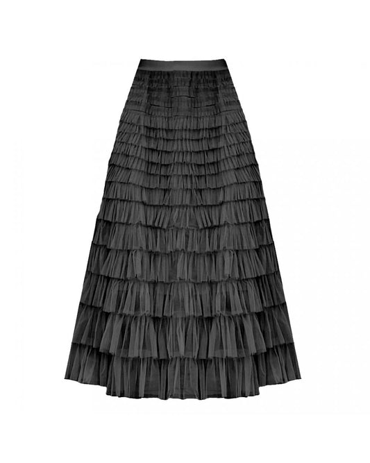 Maxi Tiered Frilled Skirt In Black Large