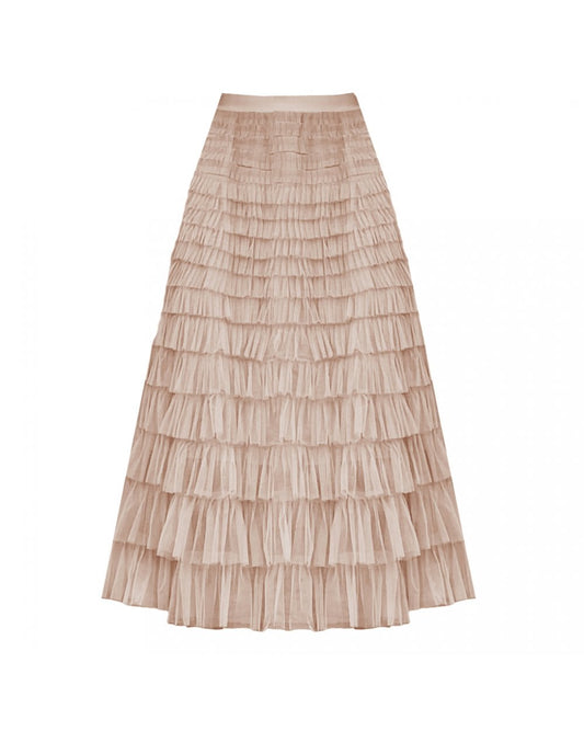 Maxi Tiered Frilled Skirt In Stone Large