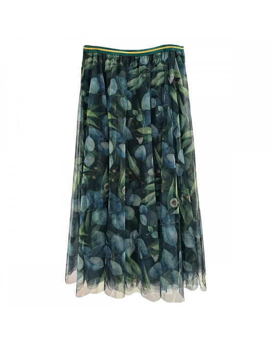 Tulle Layered Skirt In Botanical Print