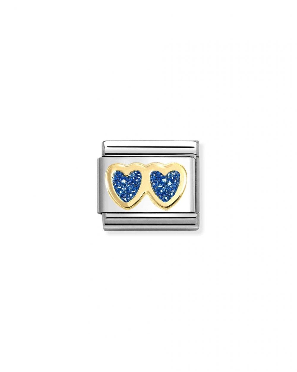 Composable Classic Link, Double Heart, Blue Glitter