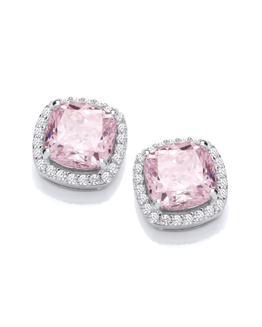 Silver & Pink Cubic Zirconia Square Cushion Earring