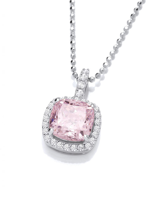 Silver & Pink Cubic Zirconia Square Pillow Pendant without Chain
