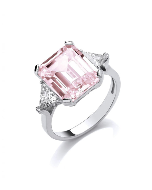 Silver & Pink Diamond Cubic Zirconia Vintage Style Ring 8/P