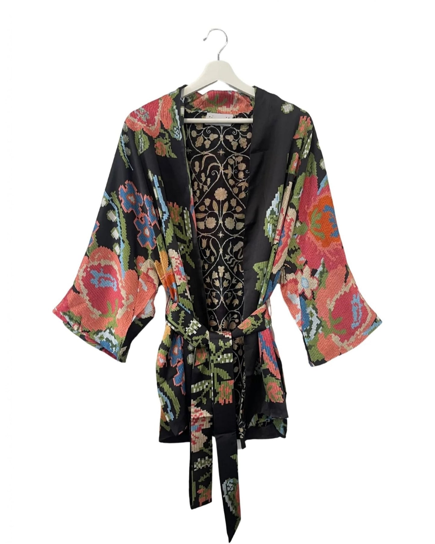 Woven Flower Black Wrap Jacket