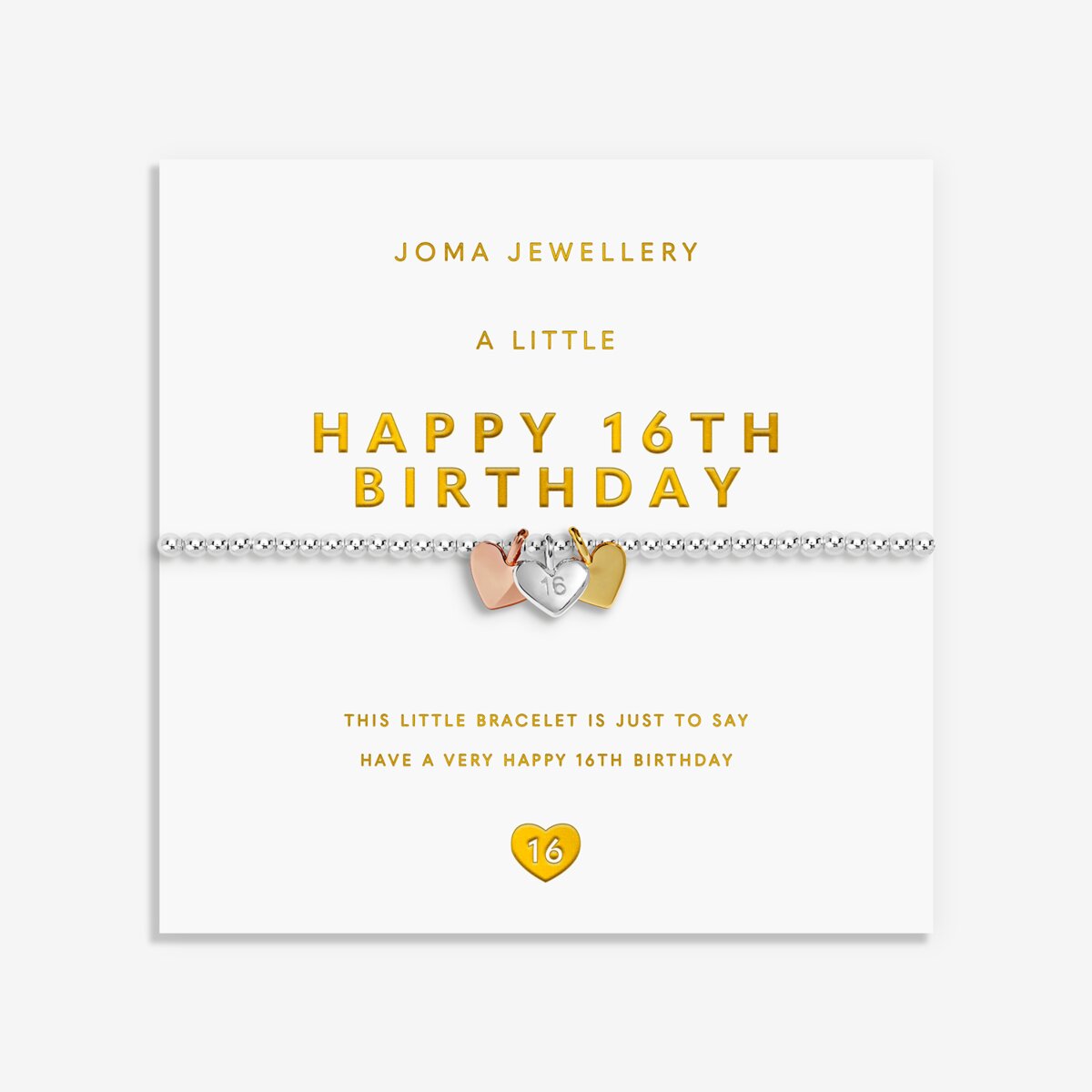 Little Charmed Moments 'Happy 16th Birthday' Bracelet In Silver, Gold, and Rose Gold Plating
