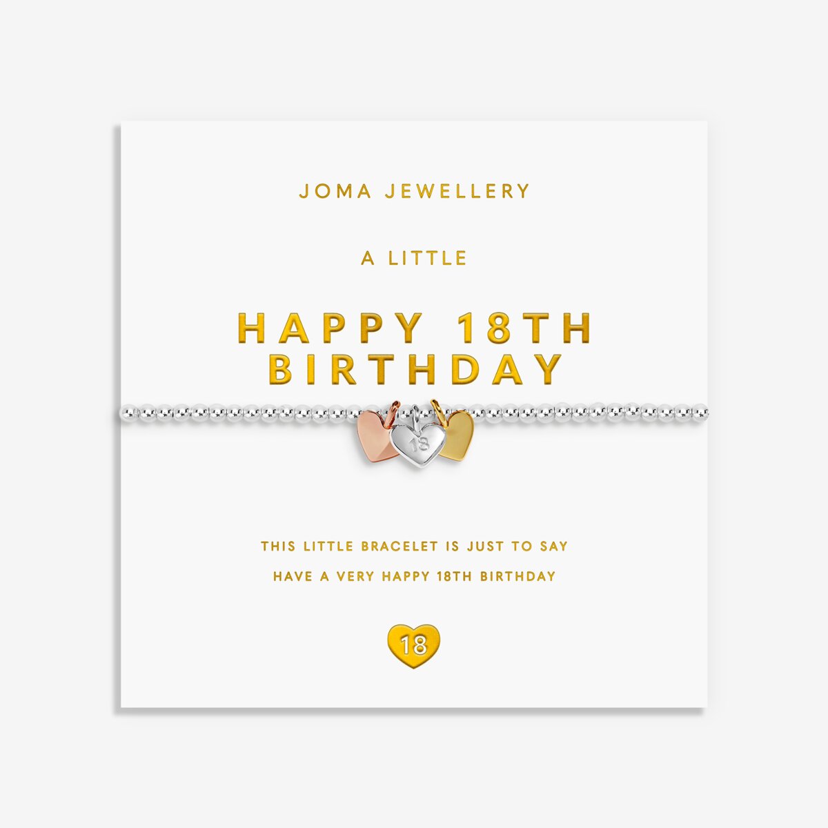 A Little Charmed Moments 'Happy 18th Birthday' Bracelet In Silver, Gold, and Rose Gold Plating