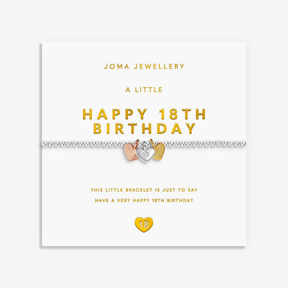 A Little Charmed Moments 'Happy 18th Birthday' Bracelet In Silver, Gold, and Rose Gold Plating