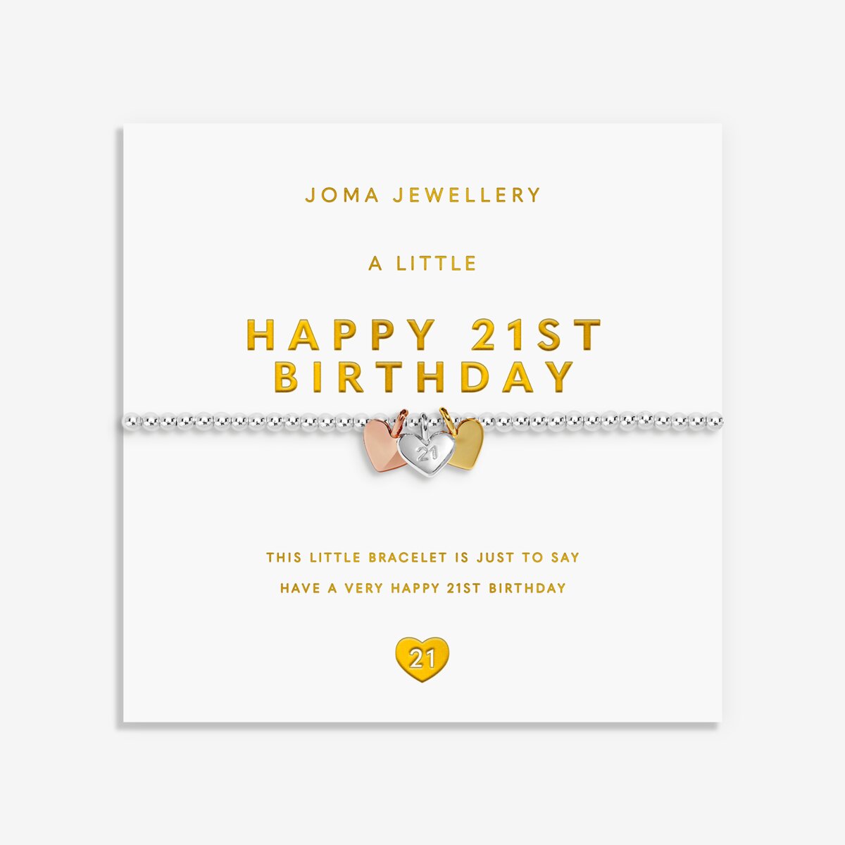 A Little Charmed Moments 'Happy 21St Birthday' Bracelet In Silver, Gold, and Rose Gold Plating