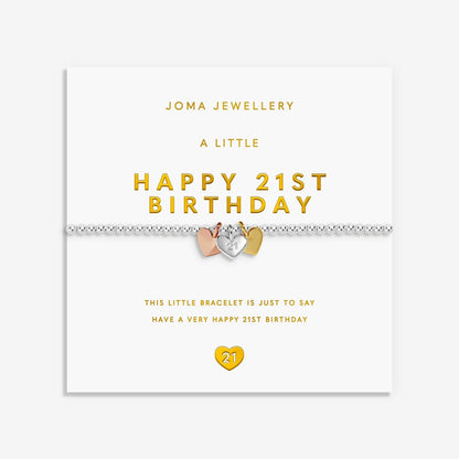 A Little Charmed Moments 'Happy 21St Birthday' Bracelet In Silver, Gold, and Rose Gold Plating