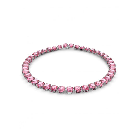 Millenia Necklace Octagon cut, Pink, Rhodium plated