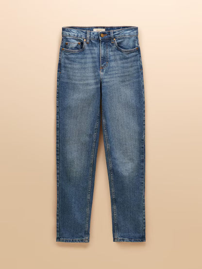 Mid Rise Blue Straight Fit Slim Jeans