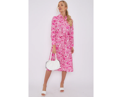 PINK PATTERN MIDI SHIRT DRESS
