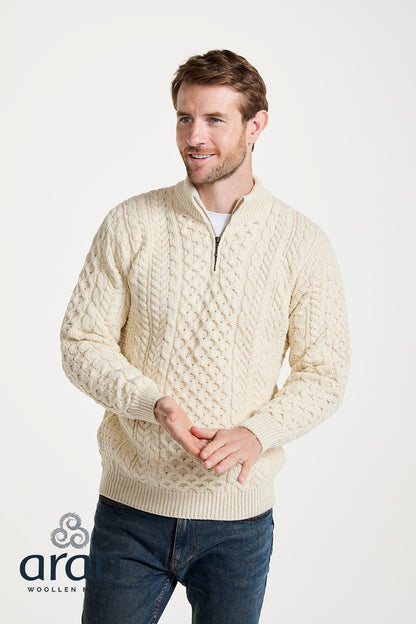Ballycroy Mens Aran Half Zip Sweater