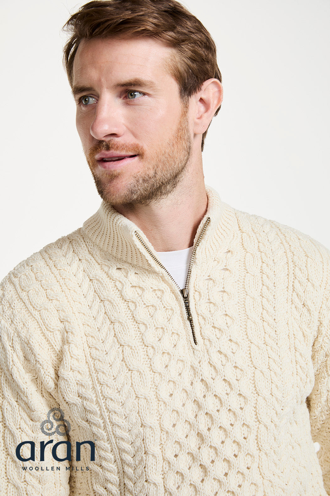 Ballycroy Mens Aran Half Zip Sweater