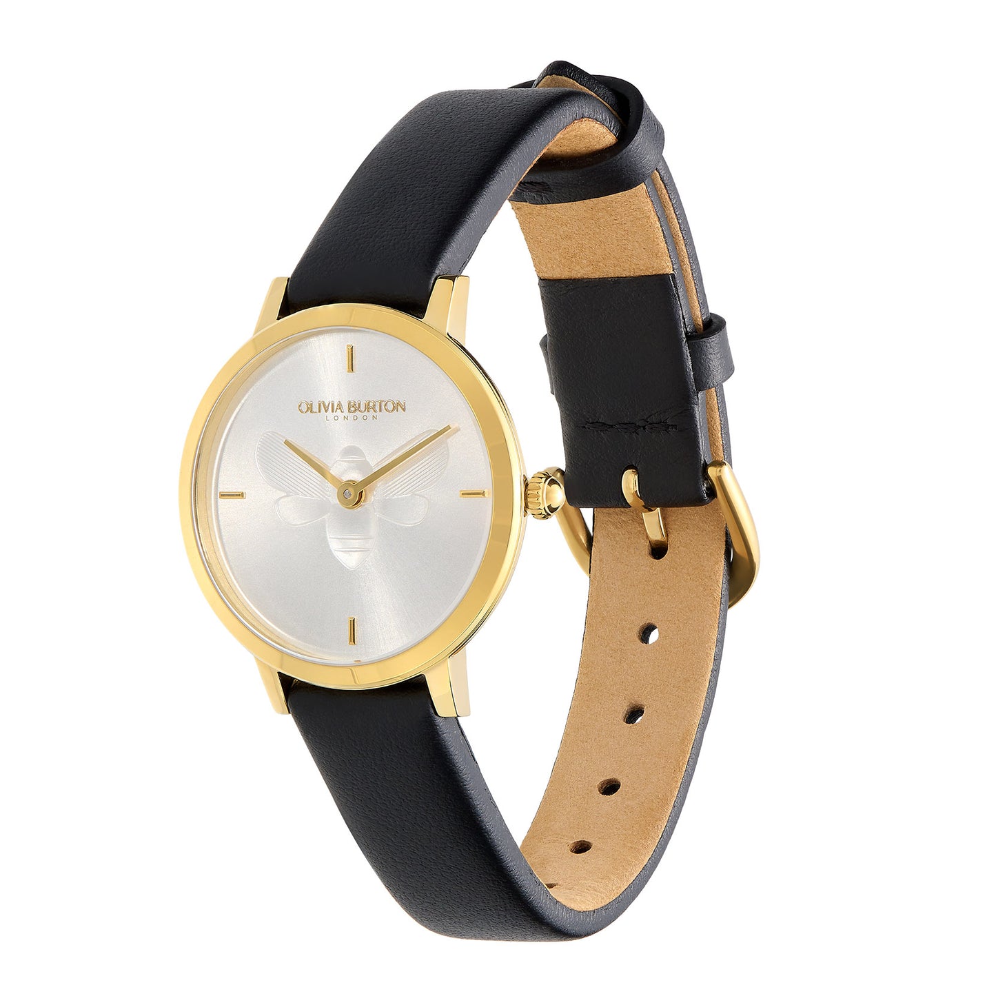 Signature 28mm Bee Ultra Slim Gold & Black Leather Strap Watch