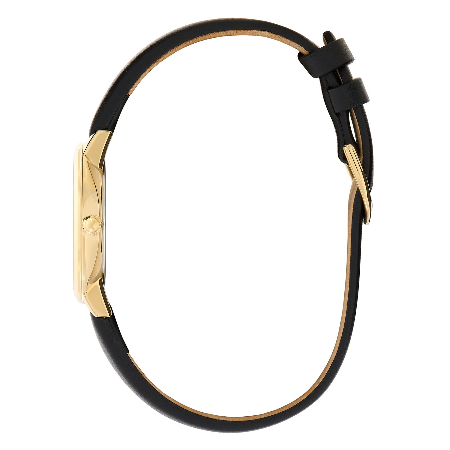 Signature 28mm Bee Ultra Slim Gold & Black Leather Strap Watch
